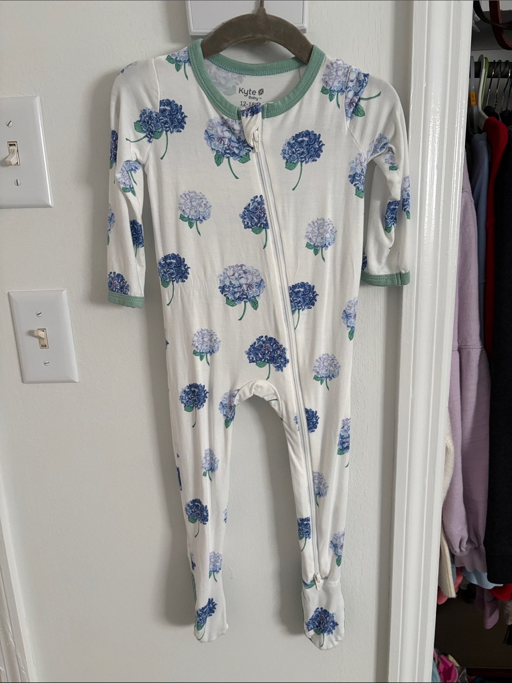 Kyte BABY Footed One-Piece Blue Hydrangea Print